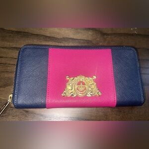 Juicy Couture Navy and Pink Wallet with Gold Emblem